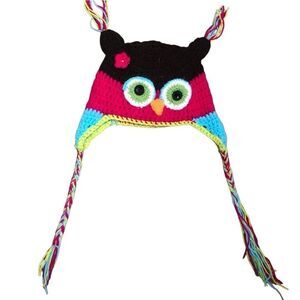 Girls Knit Owl Hat OS Chunky Knit Tassels Winter